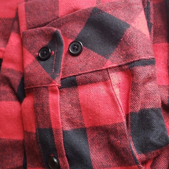 Souactimuy Red Plaid Flannel Hoodie Shacket Pocket Long Sleeve Button Down SZ XL - Picture 5 of 7